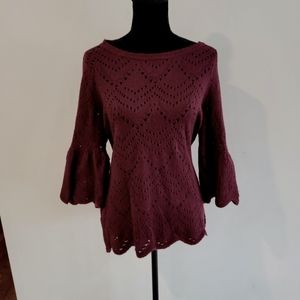 Kohl's Lauren Conrad Bell Sleeve Open Knit Sweater Wine Color L